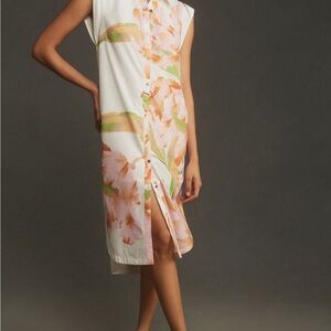 Elegant Floral Midi Dress in White and Orange